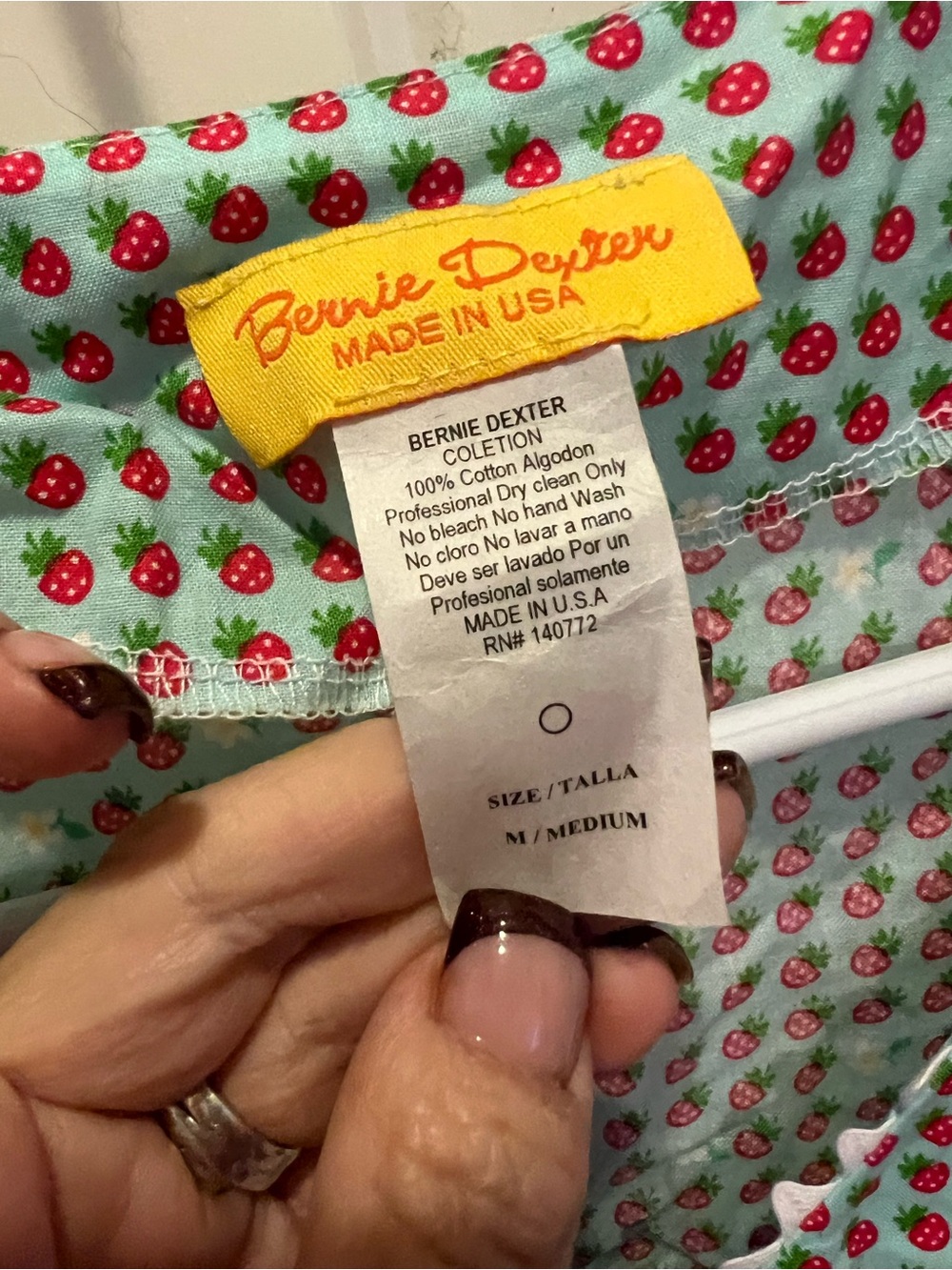 Bernie Dexter Aqua Dress with Red Strawberry Print